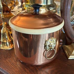 Vintage Copper and Brass Ice Bucket with Lion Head Handles